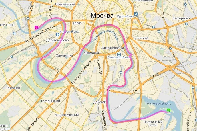 Карта велосипедного маршрута в Москве