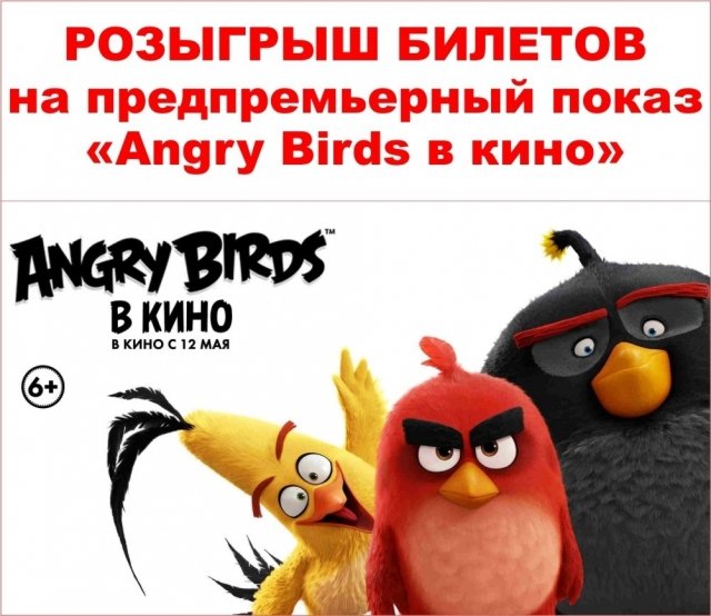 Розыгрыш билетов на предпремьерный показ фильма «Angry Birds в кино»