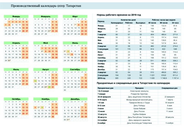 Производственный календарь Татарстана 2019