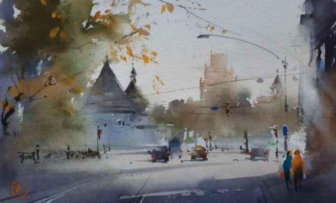 Илья Ибряев. Городской пейзаж. Акварель