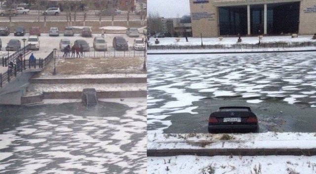 Астанчанин припарковался в реке...