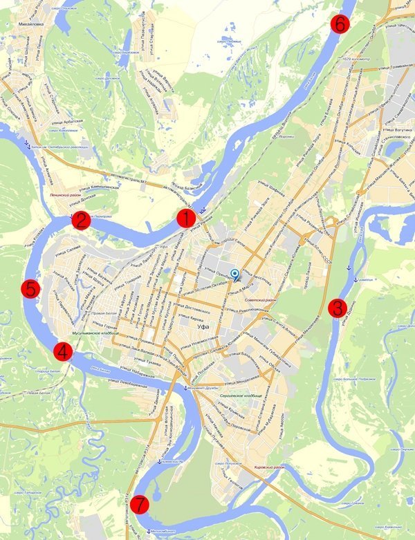 Карта центра уфы с достопримечательностями